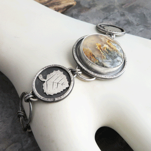 Golden Plume Agate Aspen Leaves Link Bracelet