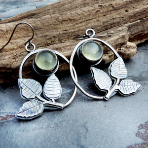 Green Prehnite Earrings with Three Leaves