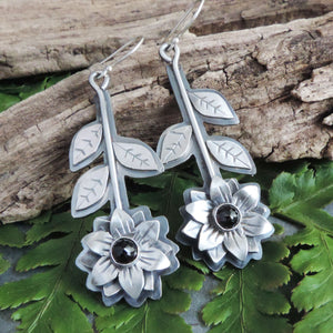 sterling silver red garnet flower earrings