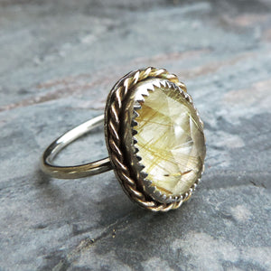 Golden Rutilated Quartz Gemstone Ring - Size 7.5