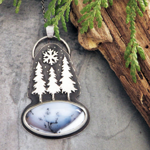 Three Pines in Winter Dendritic Opal Necklace