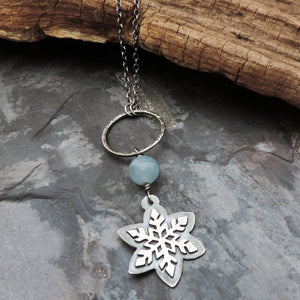 Silver Snowflake Blue Jade Necklace