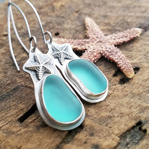 starfish aqua blue sterling silver earrings