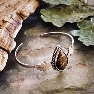 Dark Green Suture Ammonite Oak Leaf Cuff Bracelet