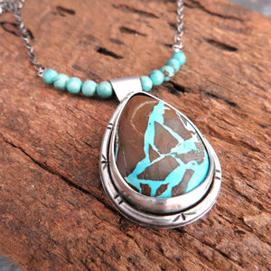 Natural Thunderbird Ribbon Turquoise Pendant Necklace
