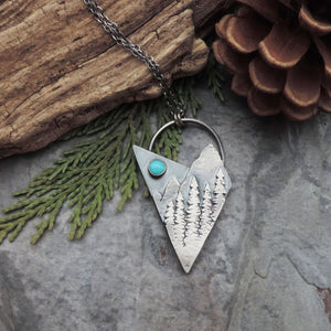 abstract mountain and pine tree pendant