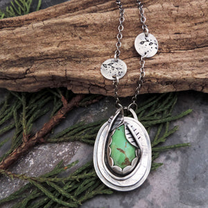 Green Turquoise Mountain Pendant Wrapped with Leaves