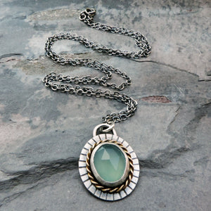 silver and gold aqua chalcedony pendant