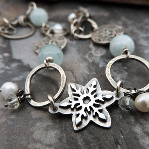 Aquamarine Silver Snowflake Bracelet