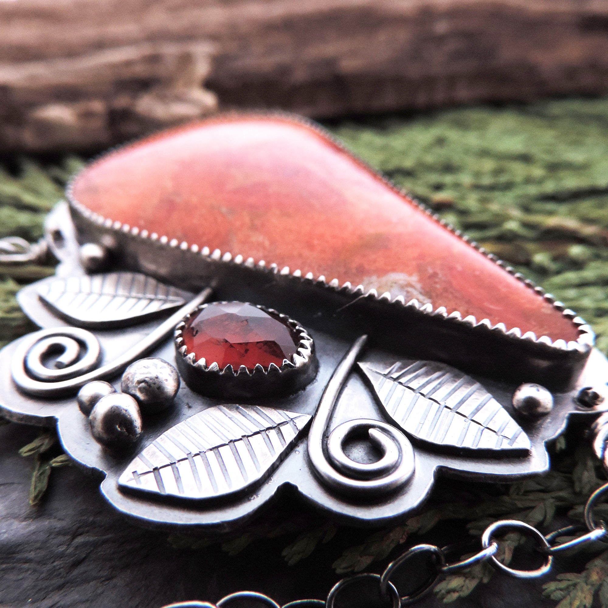 Apple Coral and Red Garnet Gemstone Statement Necklace