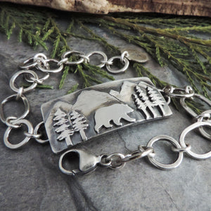 Bear in the Mountains Sterling Silver Bracelet