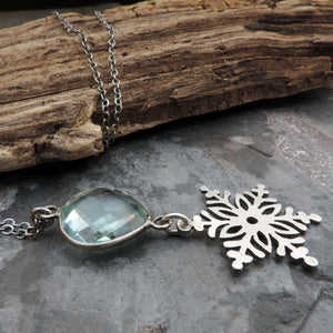 Silver Snowflake Necklace with Blue Quartz