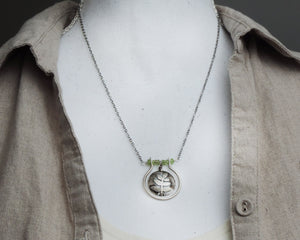 Green Peridot Fern Leaf Sterling Silver Necklace