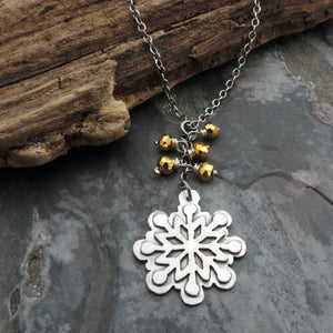 Silver Snowflake and Gold Pyrite Necklace