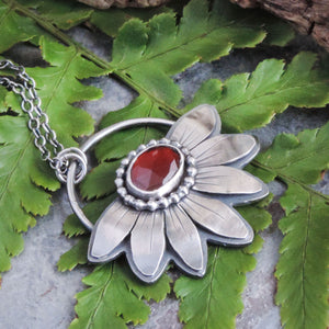 sterling silver garnet flower pendant