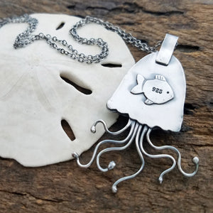 Jellyfish Pendant with Plume Agate Stone