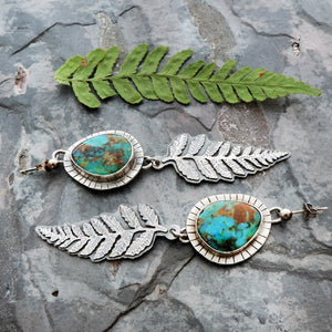 Fern Earrings with Kingman Turquoise Stones