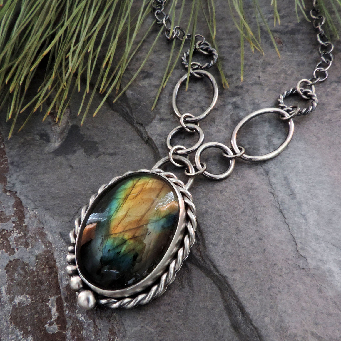 Labradorite Twist Bezel Necklace