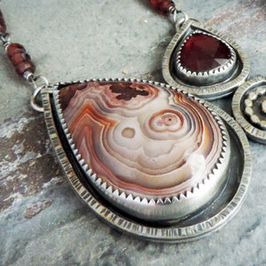 Laguna Lace Agate and Red Garnet Abstract Necklace