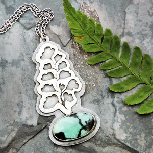 handmade maidenhair fern botanical necklace with gemstone