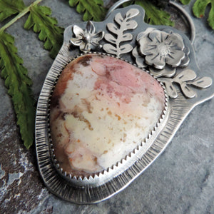 handmade flower pendant with plume agate
