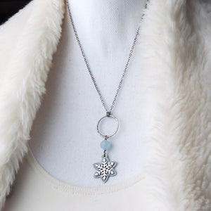 Silver Snowflake Blue Jade Necklace