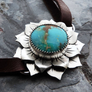 Fox Turquoise Sunflower Bracelet on Leather Band