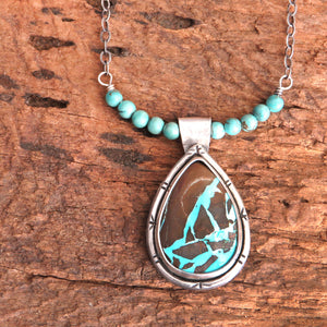 Natural Thunderbird Ribbon Turquoise Pendant Necklace