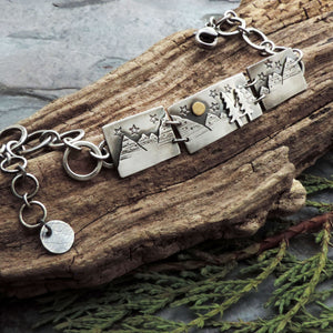 Triple Frame Mountain Bracelet with Pine Trees and Full Moon