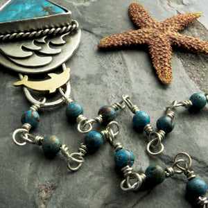 Turquoise Ocean Waves and Dolphin Necklace