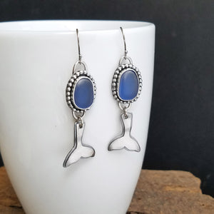 Whales Tail Steel Blue Seaglass Earrings