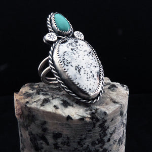 White Buffalo and Turquoise Ring - Size 8