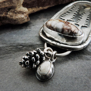pine tree pine cone necklace with gemstones