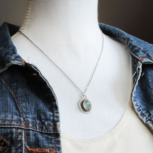 Aqua Chalcedony Silver and Gold Necklace