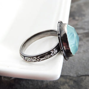 Aqua Chalcedony Gemstone Ring - Size 5