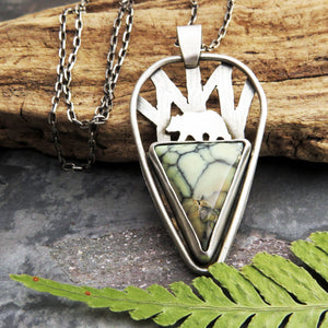 Bear in the Woods Silver Peak Variscite Necklace