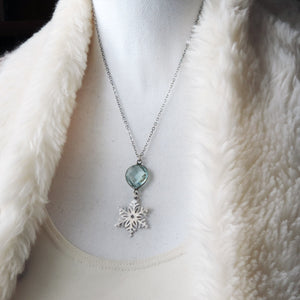 Silver Snowflake Necklace with Blue Quartz