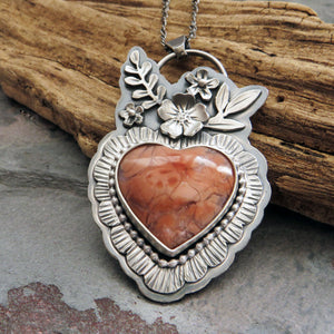 Cotton Candy Agate Heart and Flower Necklace