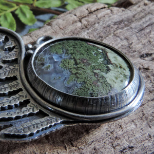 Unfurling Fern Pendant with Indonesian Moss Agate