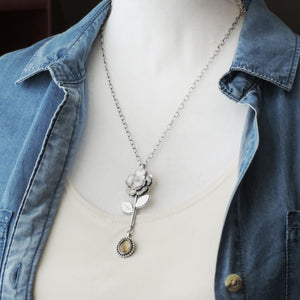Single Stemmed Flower Pendant with Citrine Gemstone Drop