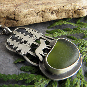 Fox in the Pines Green Sea Glass Necklace