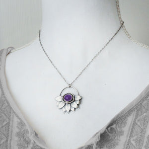 Purple Amethyst Layered Half Flower Pendant Necklace