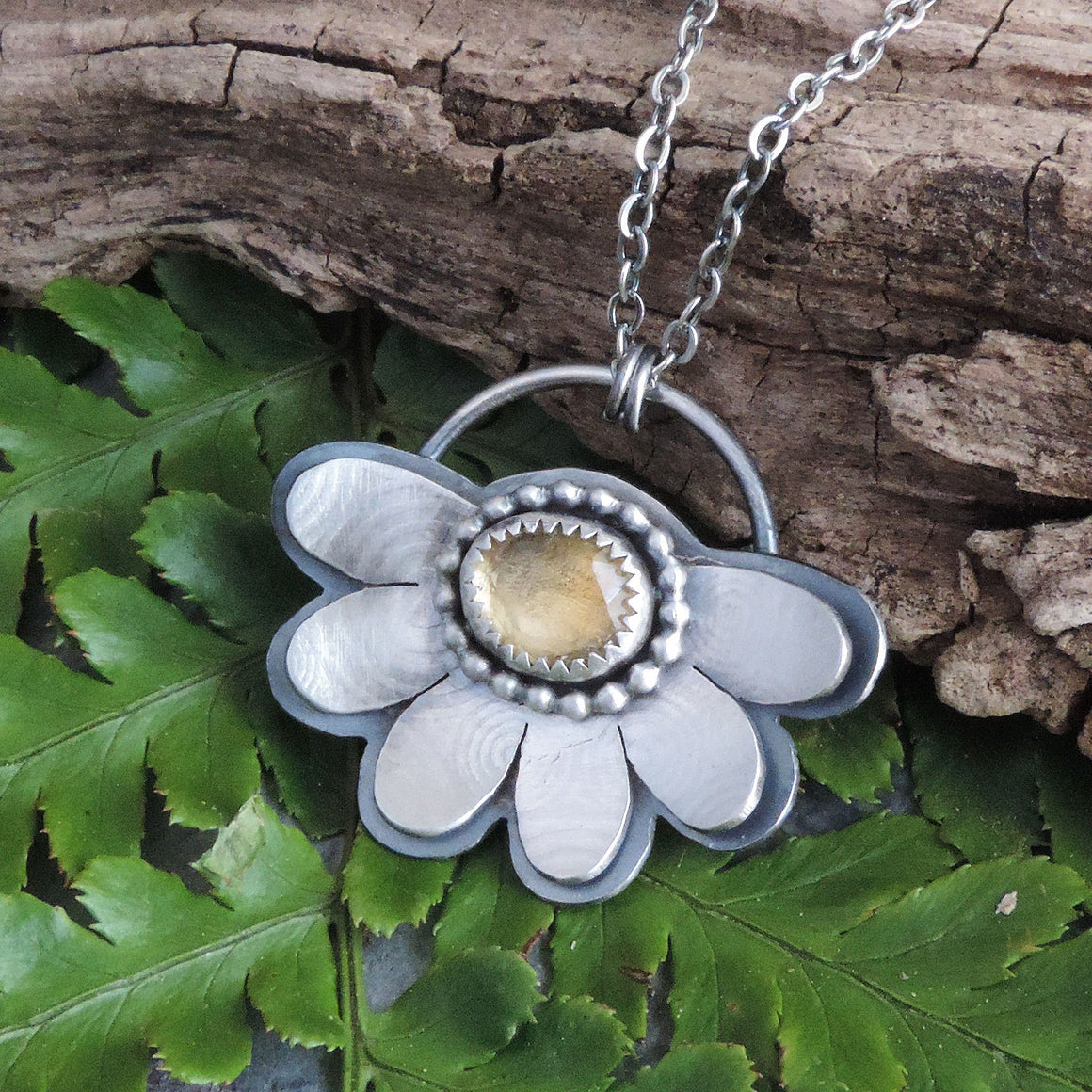 yellow citrine sterling silver flower necklace