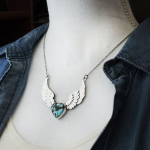 Winged Heart Necklace with Hubei Turquoise