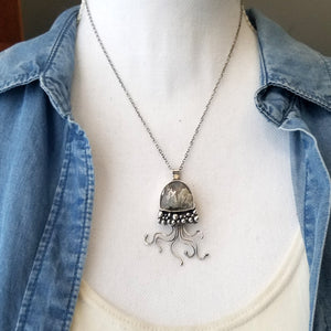 Jellyfish Pendant with Plume Agate Stone