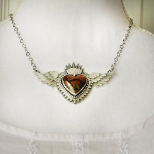 Laguna Agate Sacred Heart Necklace with Wings