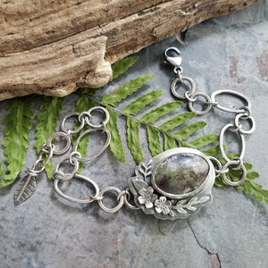 indonesian moss agate chain link bracelet