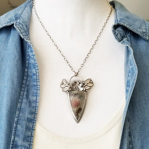 Flower Triangle Indonesian Moss Agate Pendant Necklace
