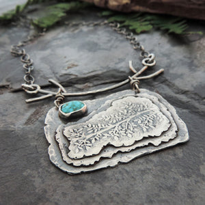 Silver Organic Botanical Necklace with Turquoise Stone