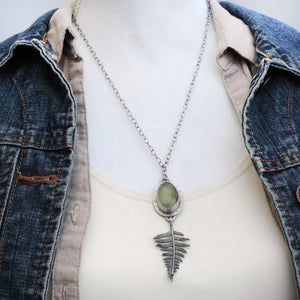 Green Prehnite Necklace with Fiddlehead Fern Frond